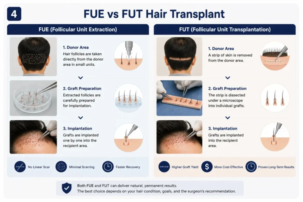 Konsultasi perbedaan metode FUE dan FUT hair transplant