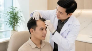 Evaluasi garis rambut pria sebelum tindakan hair transplant