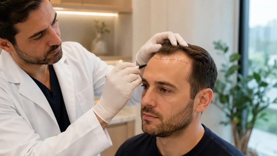 Dokter merancang garis rambut natural untuk receding hairline
