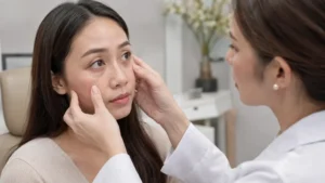 Evaluasi dokter setelah operasi kantung mata dengan hasil yang perlu diperiksa
