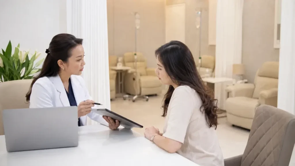 Konsultasi harga infus whitening dan evaluasi sebelum treatment